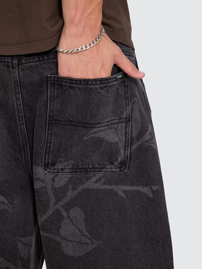 Time Will Tell Big Slacker Baggy Denim Short - Black Bull 26