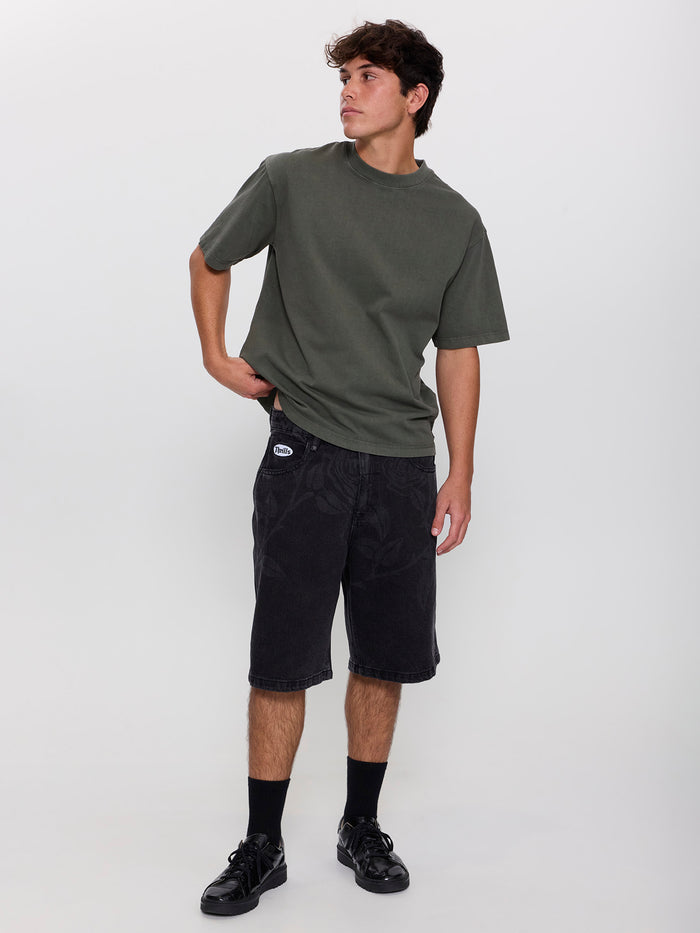 Time Will Tell Big Slacker Baggy Denim Short - Black Bull 26
