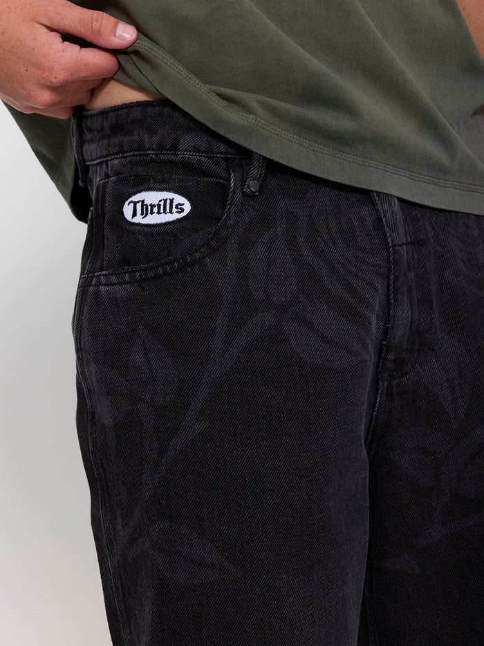 Time Will Tell Big Slacker Baggy Denim Short - Black Bull 26