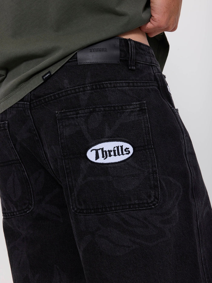 Time Will Tell Big Slacker Baggy Denim Short - Black Bull 26