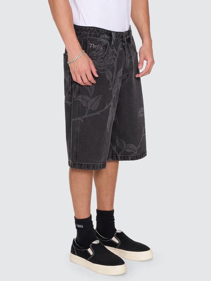 Time Will Tell Big Slacker Baggy Denim Short - Black Bull 26