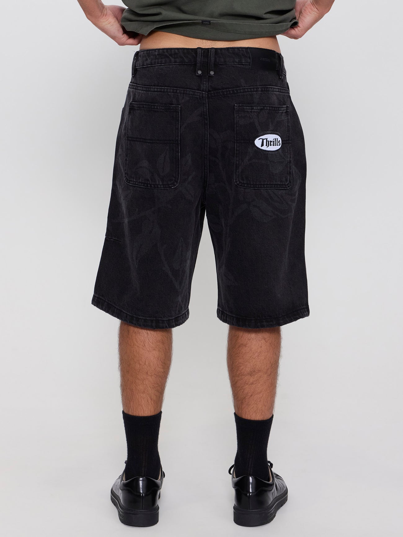 Time Will Tell Big Slacker Baggy Denim Short - Black Bull 26
