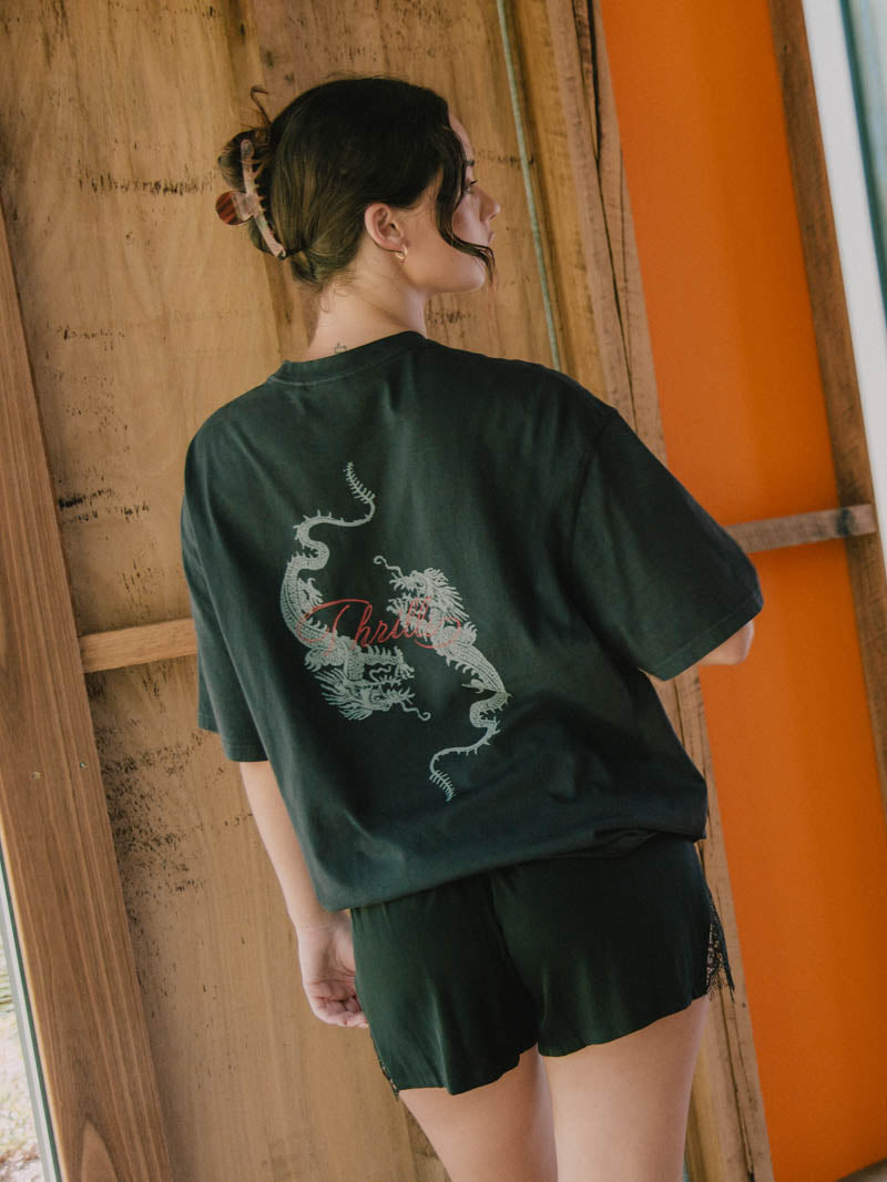 Chaos Reigns Oversized Tee - Washed Black