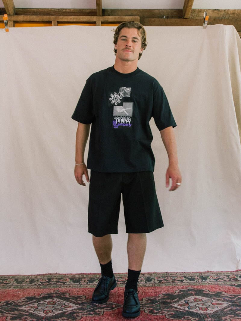 Cut & Shattered Box Fit Oversize Cropped Tee - Faded Black