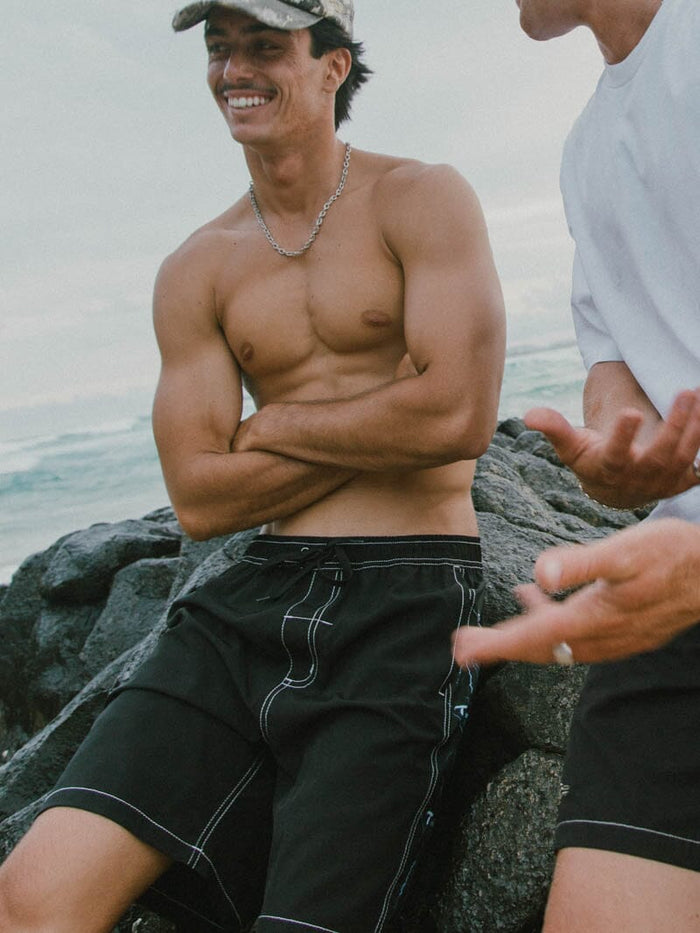 Run For The Hills Elastic Waist Boardshort - Black