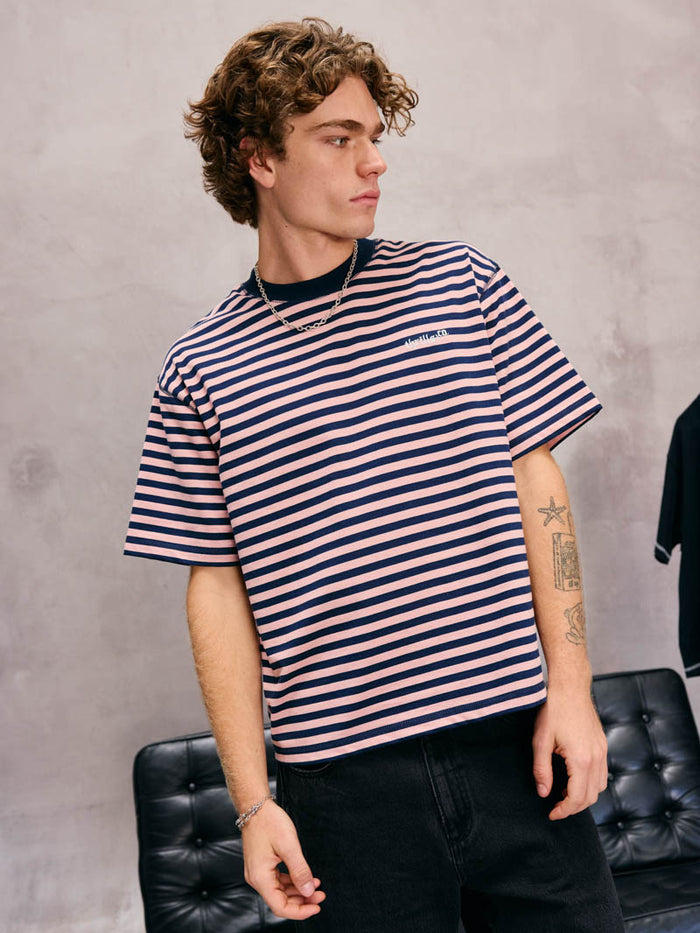 Echoes Stripe Box Oversize Crop Tee - Navy Stripe