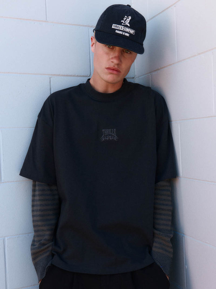 What We Believe Layer Oversize Box Crop Long Sleeve Tee - Faded Black