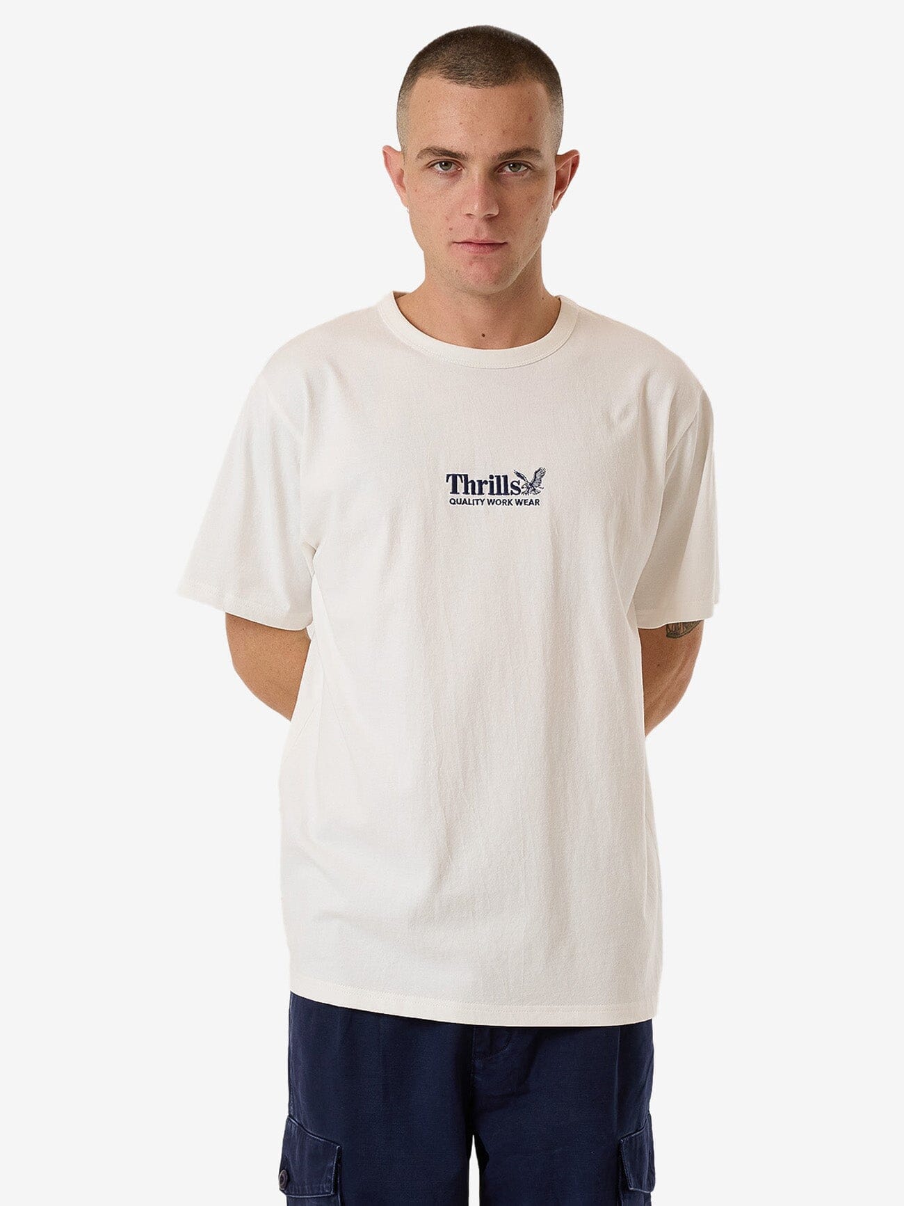 Thrills Workwear Embro Merch Fit Tee - Dirty White XS