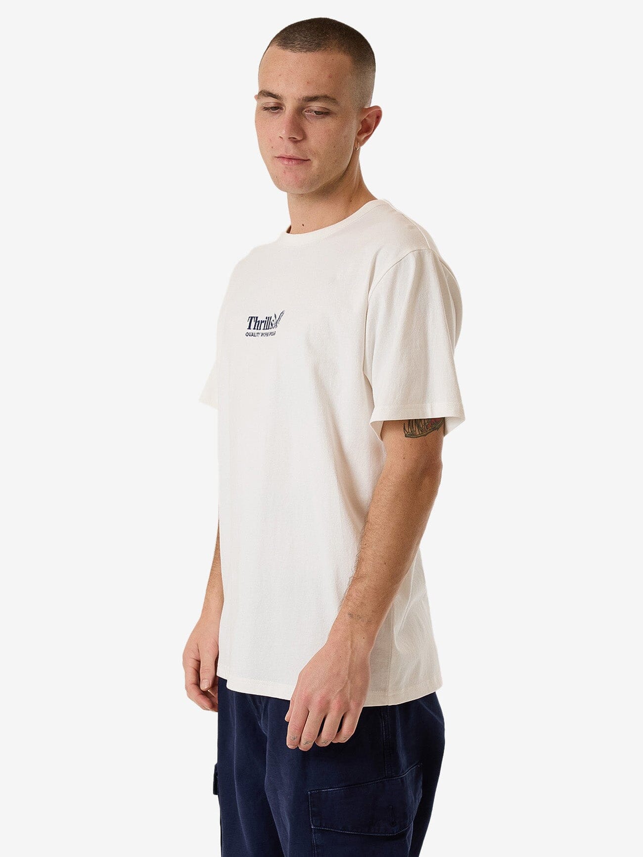 Thrills Workwear Embro Merch Fit Tee - Dirty White XS