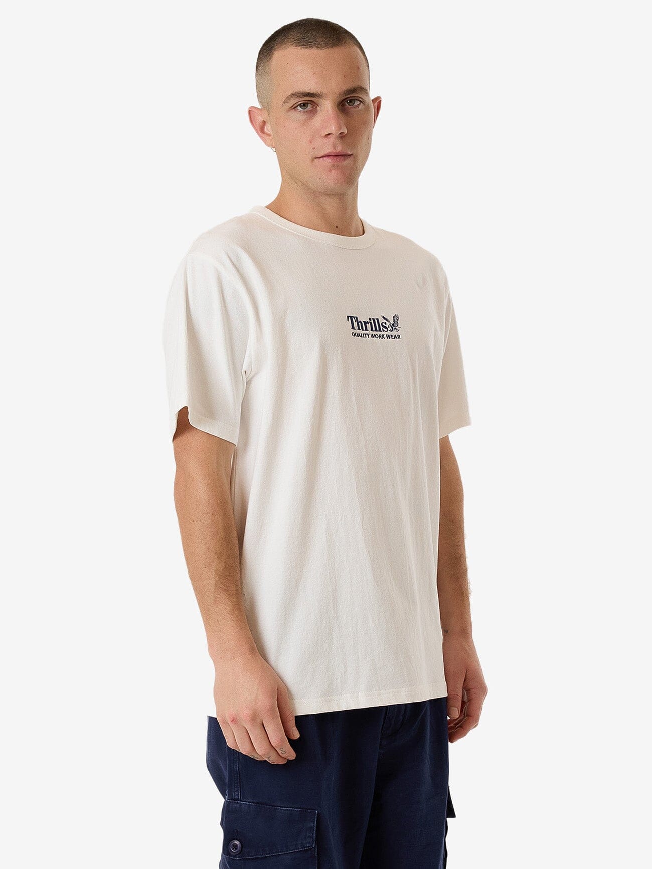 Thrills Workwear Embro Merch Fit Tee - Dirty White XS