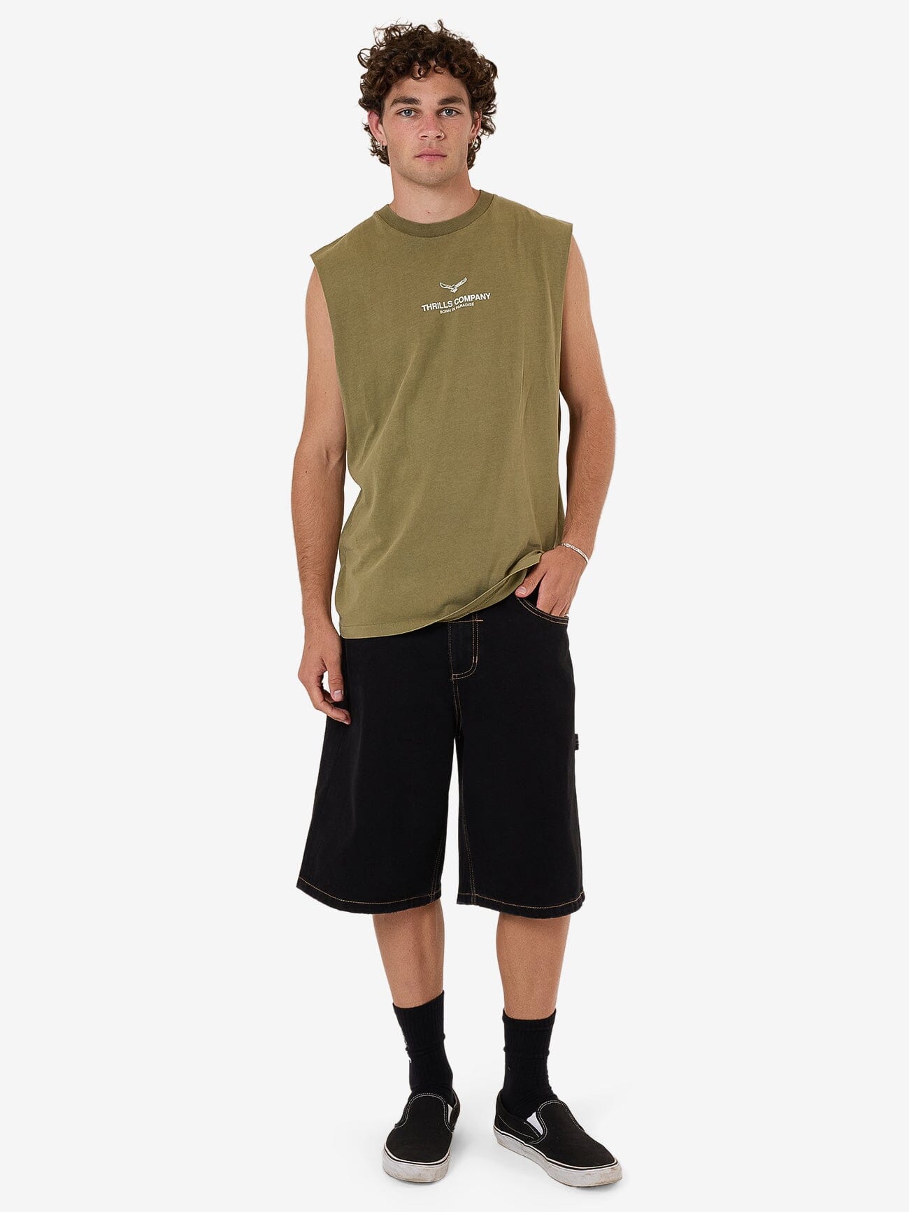 Emblem Merch Fit Muscle Tee - Olive