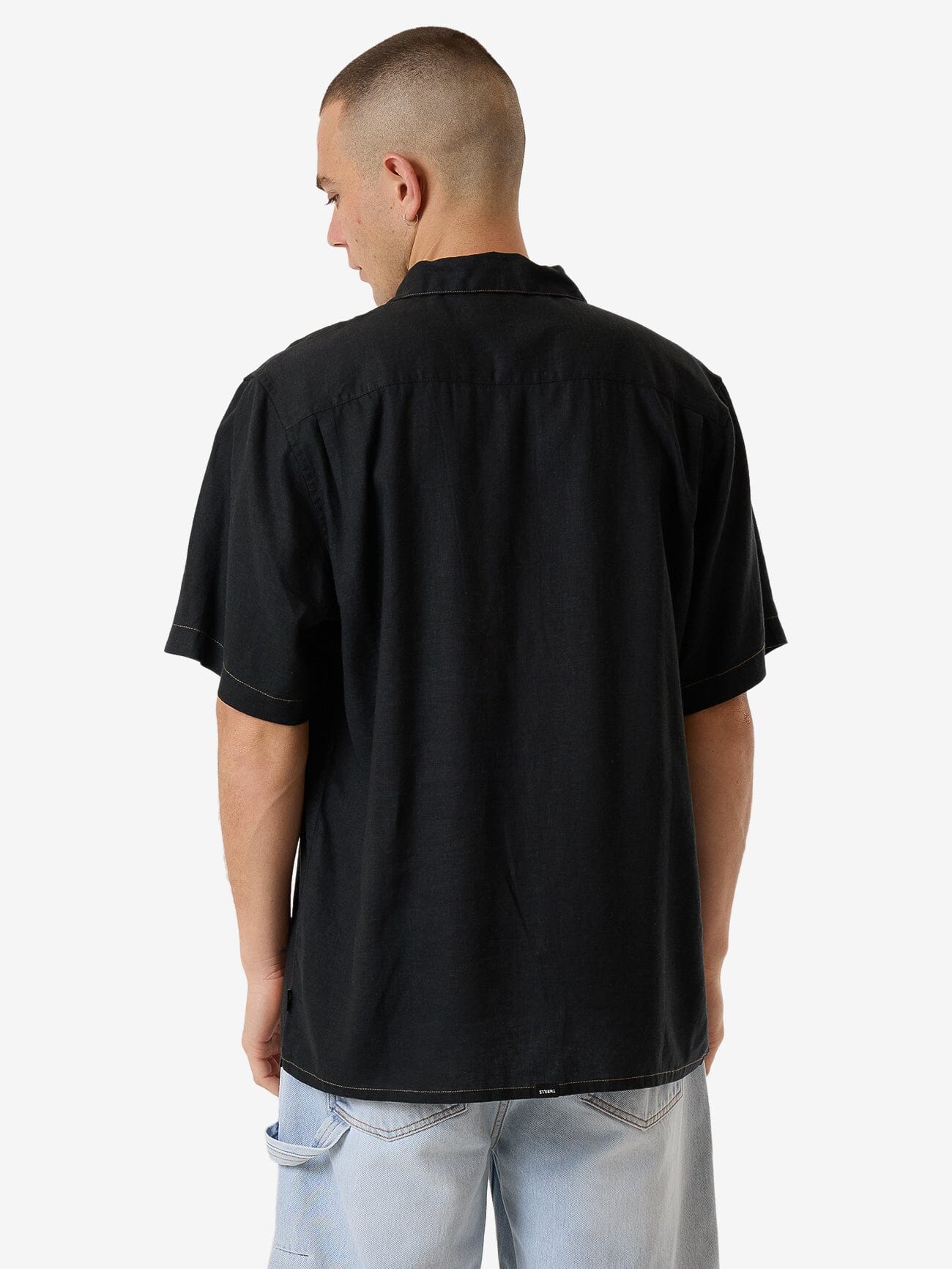 Hemp Minimal Thrills Contrast Stitch Bowling Shirt - Black XS