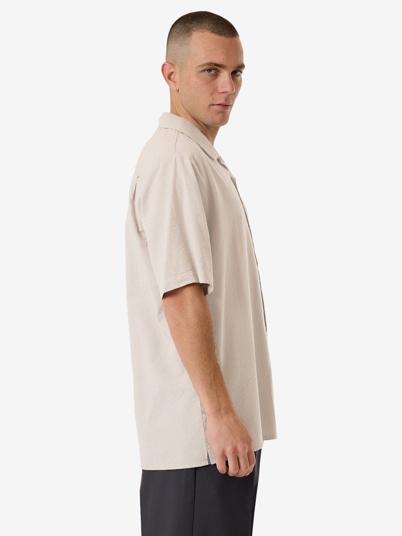 Minimal Thrills Stripe Bowling Shirt - Heritage White