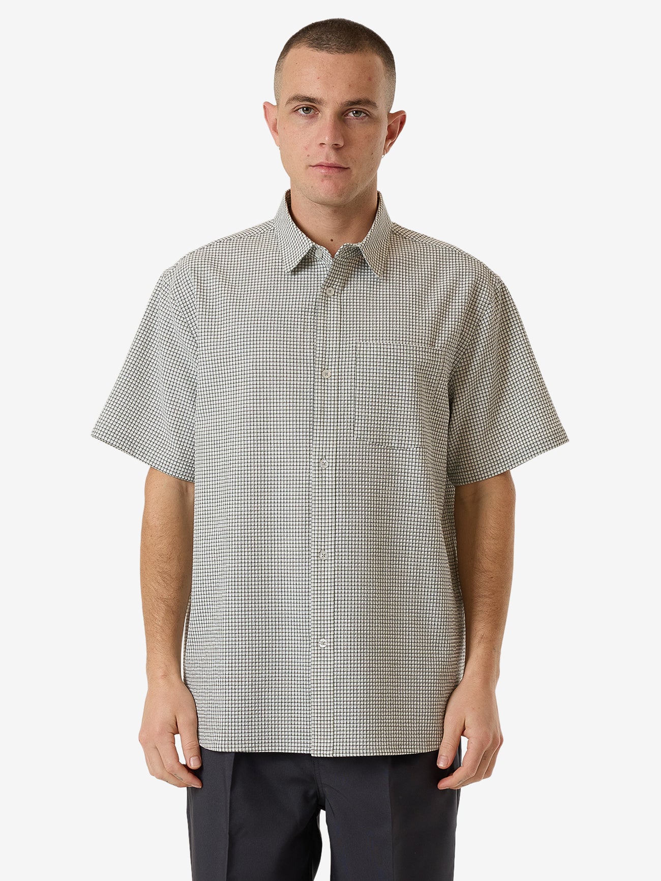 Morphing Check Short Sleeve Shirt - Light Grey XS