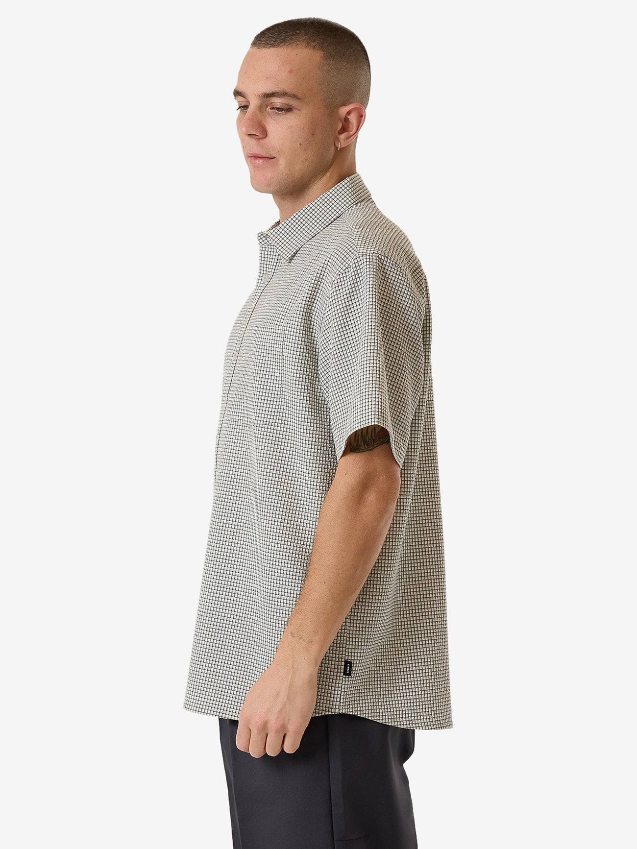 Morphing Check Short Sleeve Shirt - Light Grey XS