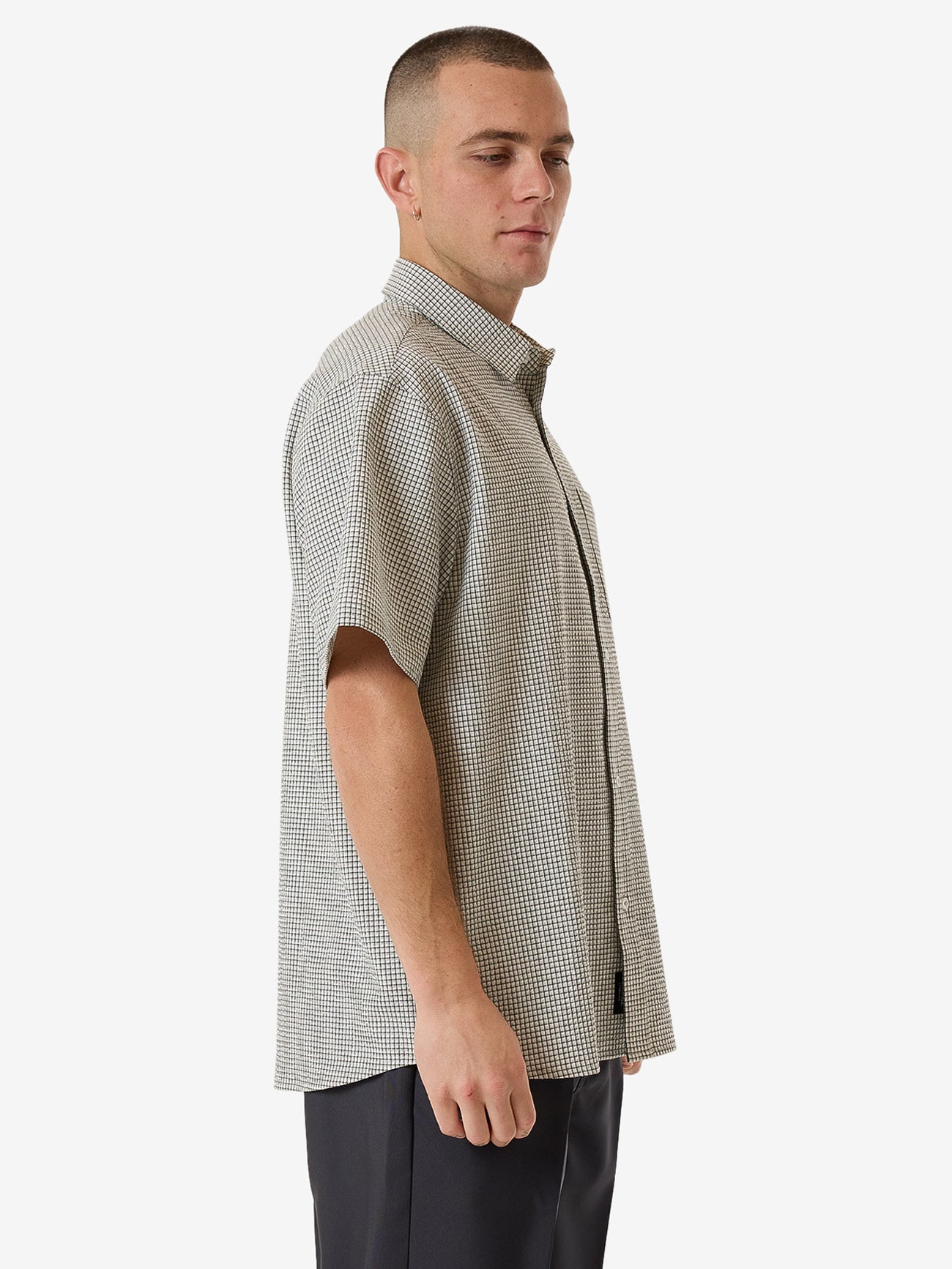 Morphing Check Short Sleeve Shirt - Light Grey XS