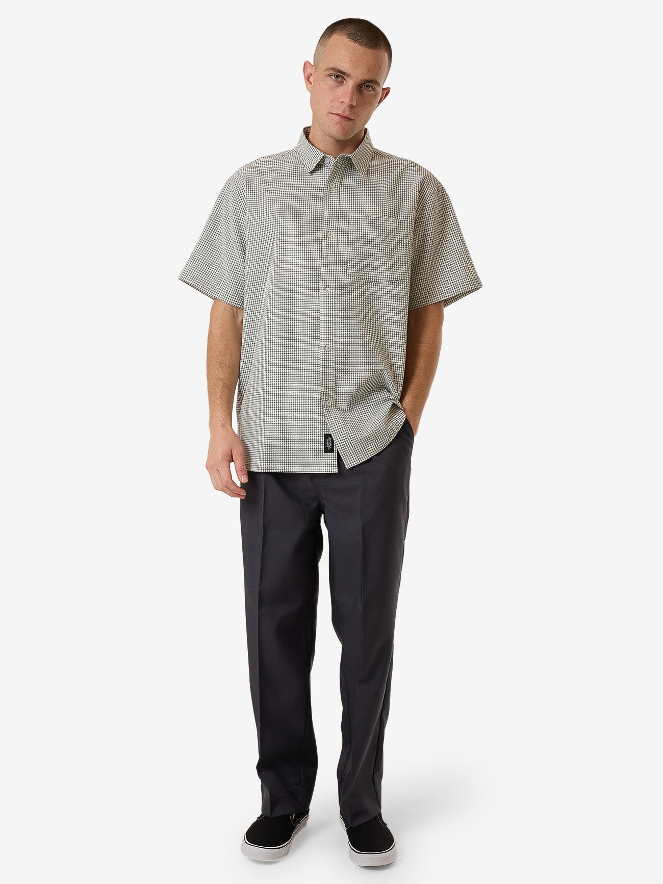 Morphing Check Short Sleeve Shirt - Light Grey XS