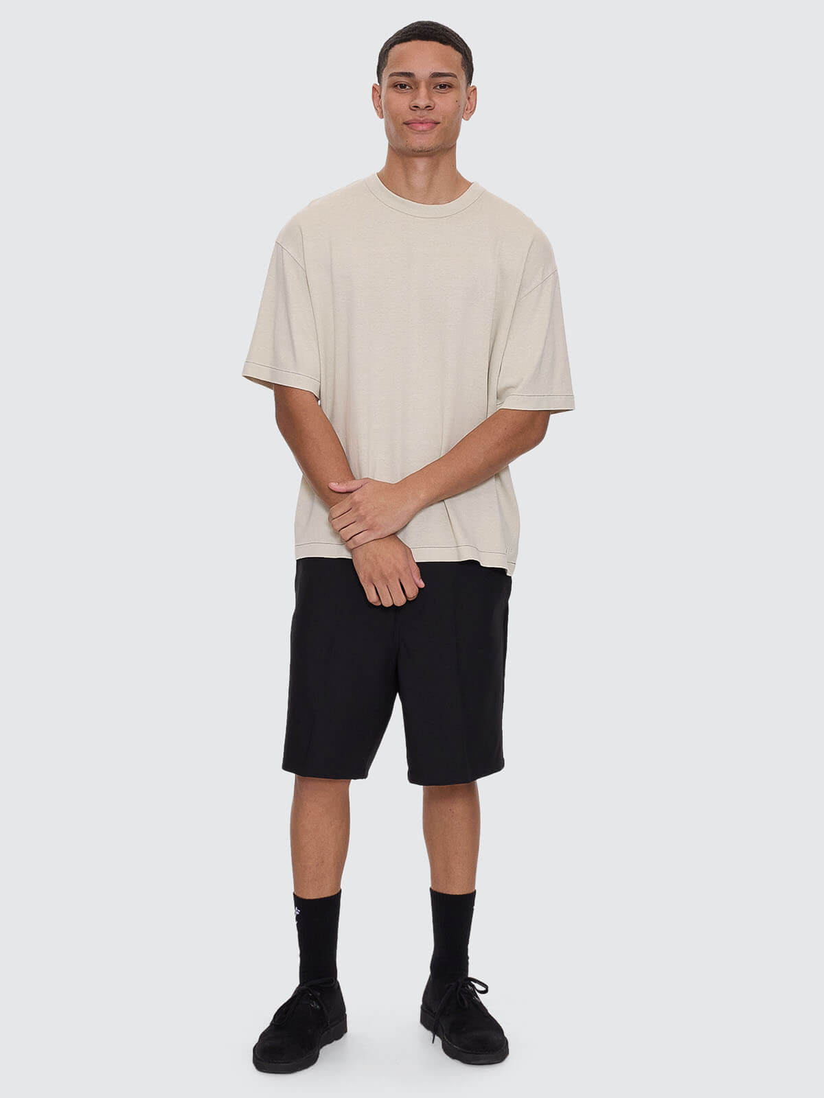 Hemp Thrills Embro Contrast Stitch Box Fit Oversize Cropped Tee - Oatmeal XS