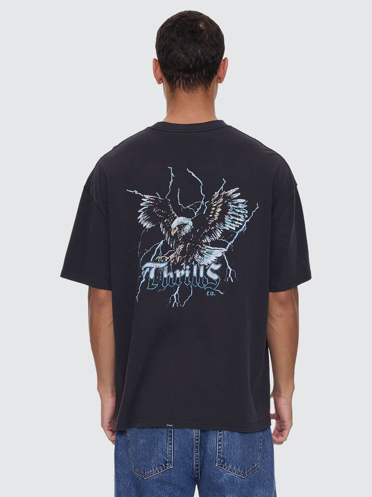 Run For The Hills Box Fit Oversize Tee - Washed Black | Thrills Co.