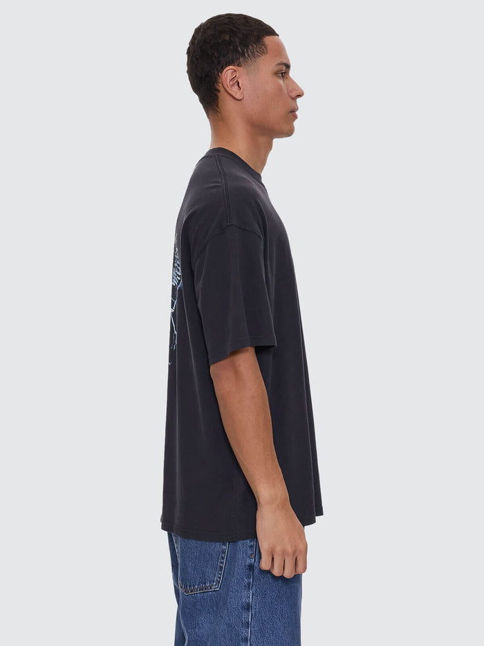 Run For The Hills Box Fit Oversize Tee - Washed Black XS