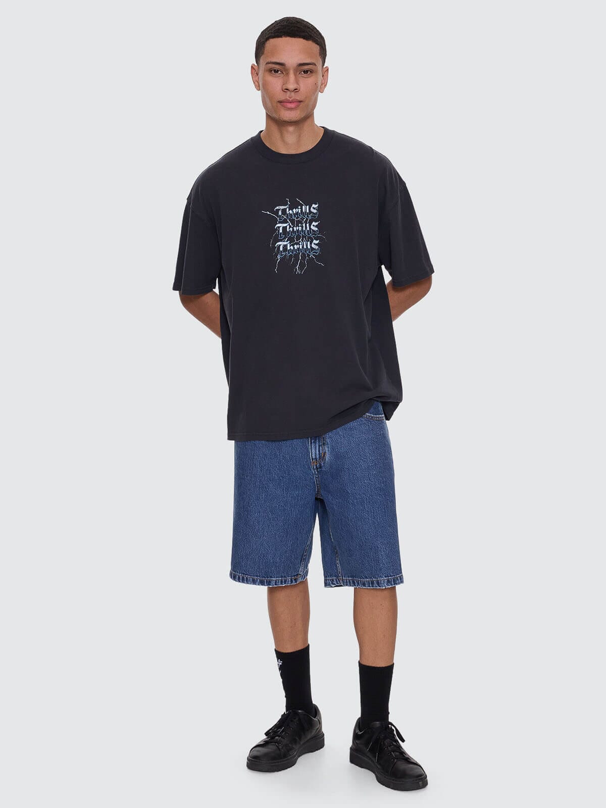 Run For The Hills Box Fit Oversize Tee - Washed Black | Thrills Co.