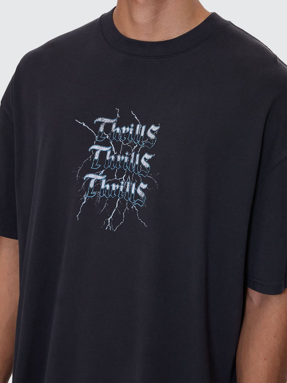 Run For The Hills Box Fit Oversize Tee - Washed Black | Thrills Co.