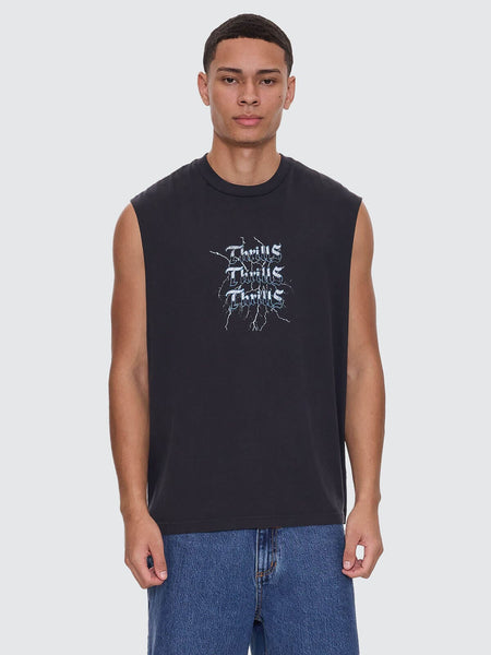 Run For The Hills Box Fit Oversize Muscle Tee - Washed Black