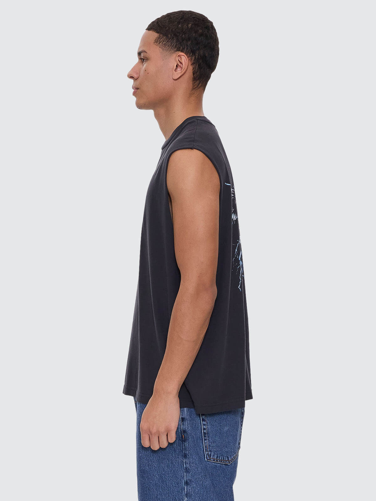 Run For The Hills Box Fit Oversize Muscle Tee - Washed Black XS