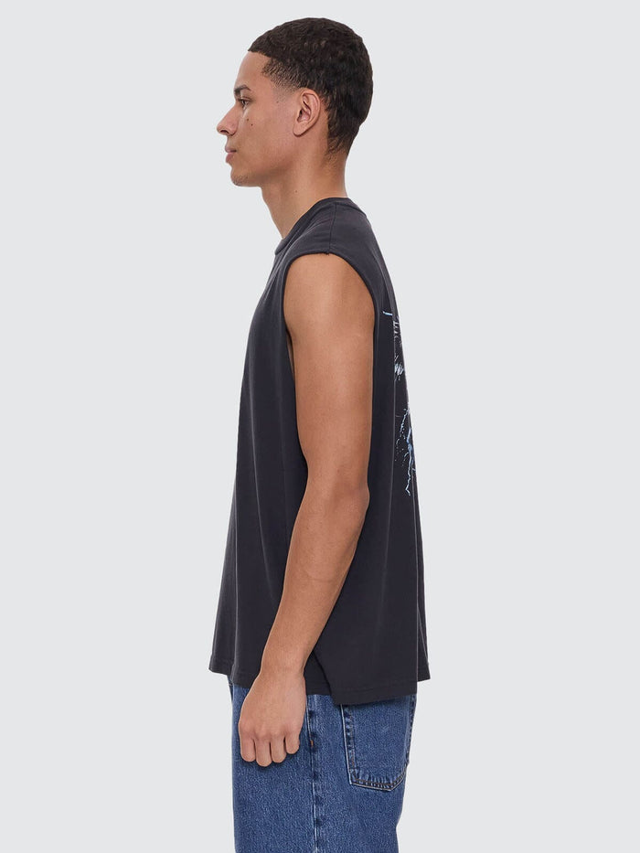 Run For The Hills Box Fit Oversize Muscle Tee - Washed Black XS