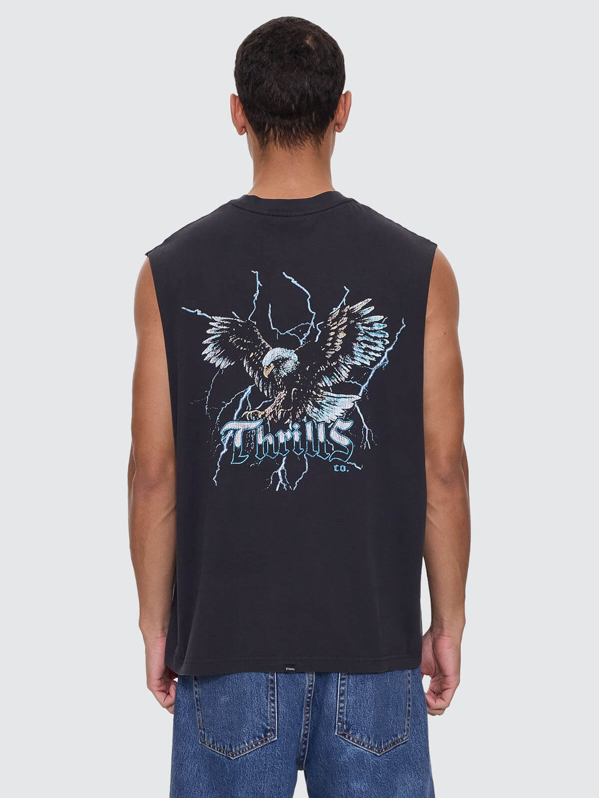 Run For The Hills Box Fit Oversize Muscle Tee - Washed Black XS