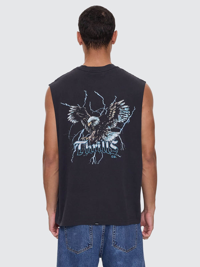 Run For The Hills Box Fit Oversize Muscle Tee - Washed Black XS