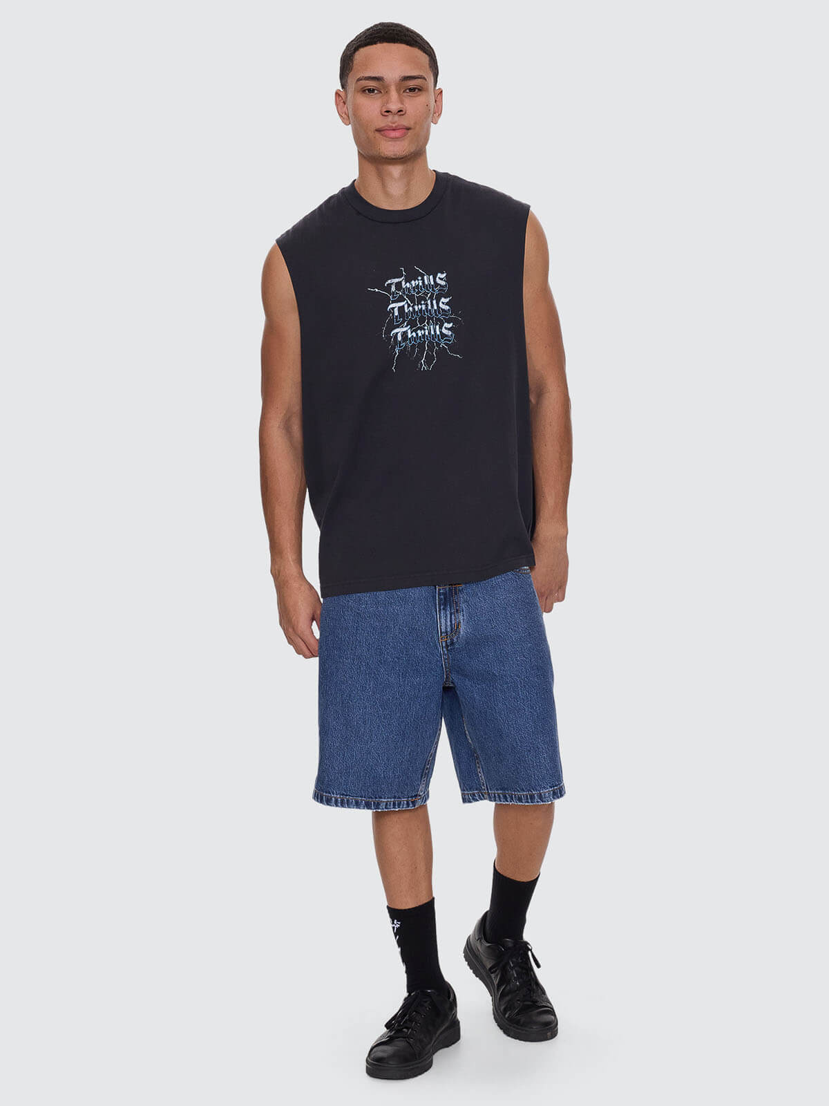 Run For The Hills Box Fit Oversize Muscle Tee - Washed Black XS