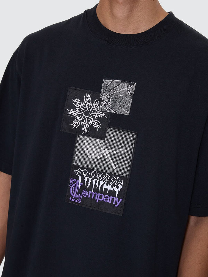 Cut & Shattered Box Fit Oversize Cropped Tee - Faded Black XS