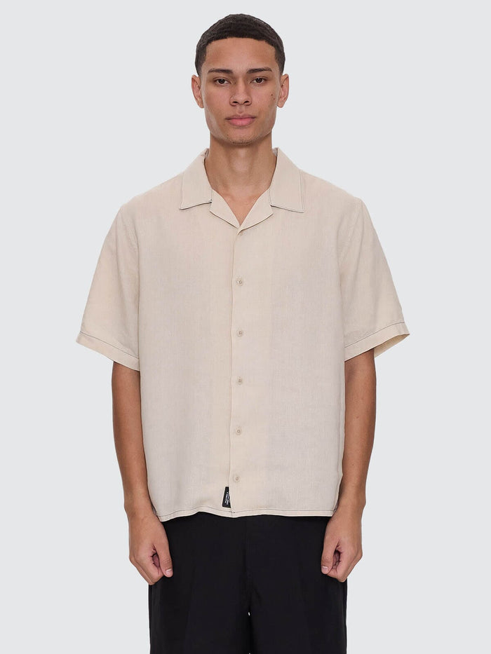 Hemp Minimal Thrills Contrast Stitch Cropped Bowling Shirt - Oatmeal XS