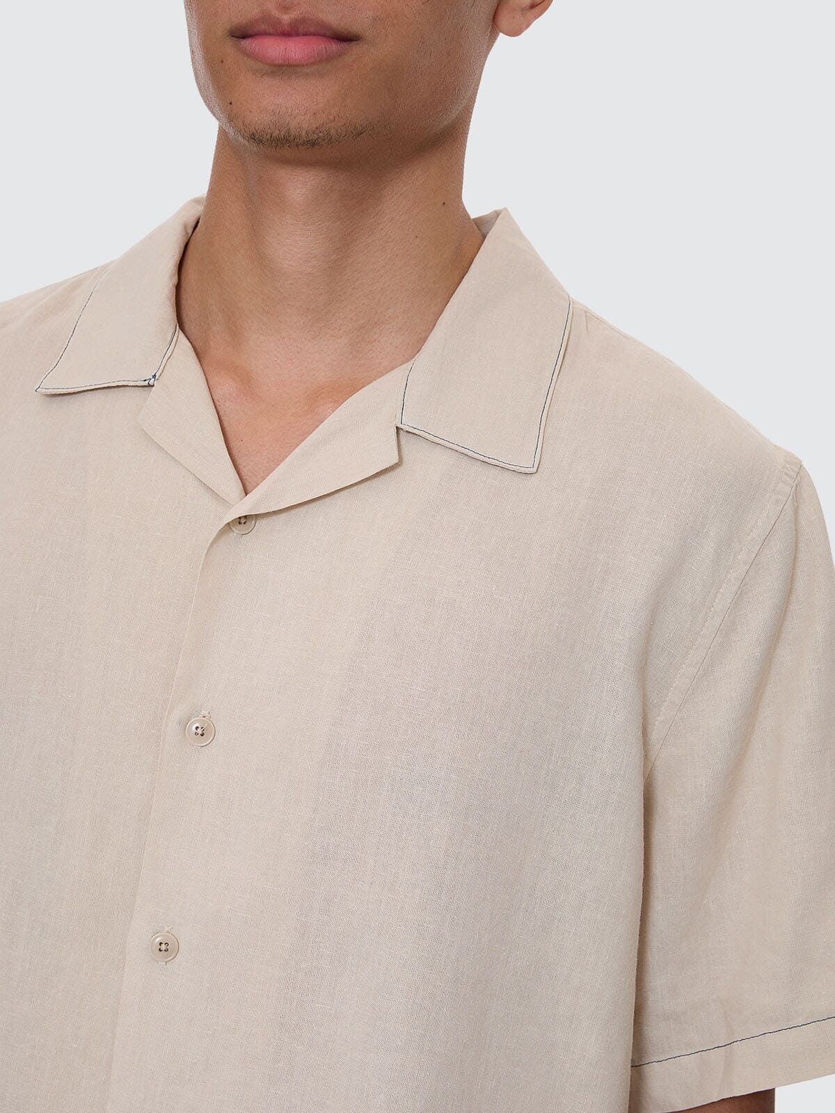 Hemp Minimal Thrills Contrast Stitch Cropped Bowling Shirt - Oatmeal XS