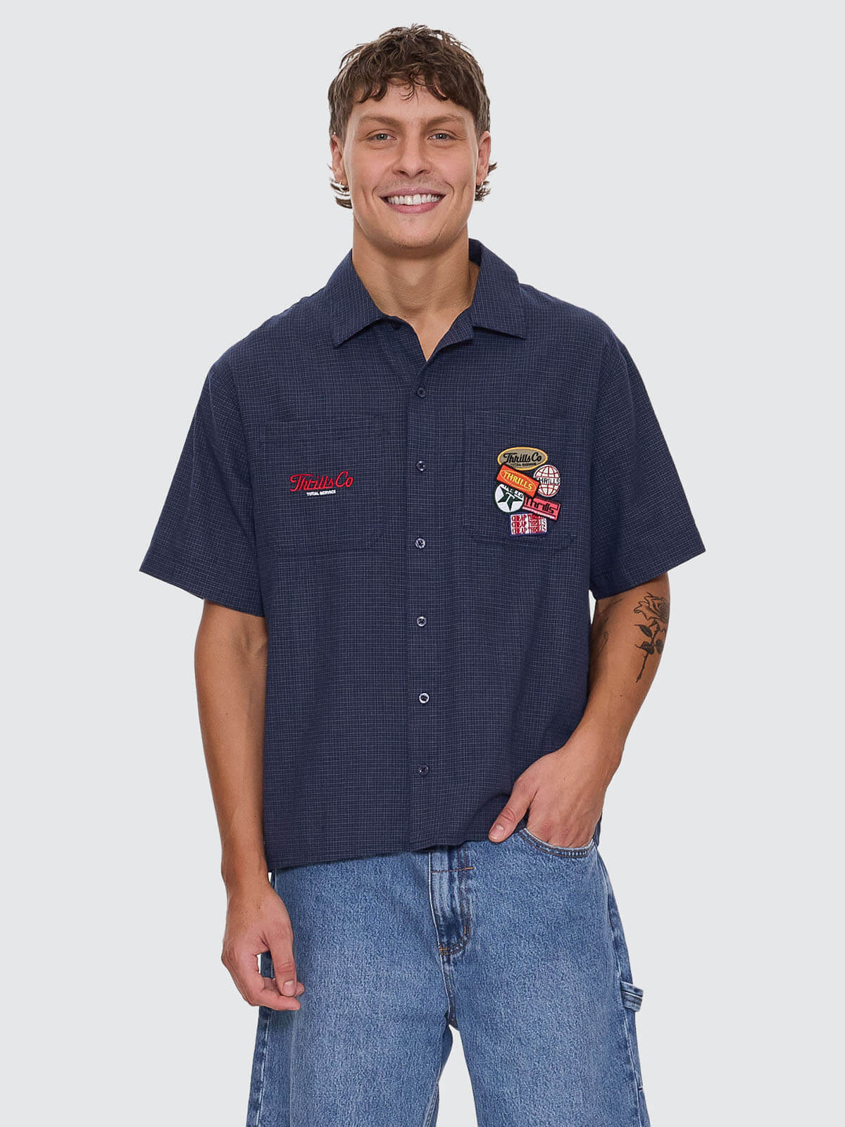 Total Service Cropped Short Sleeve Work Shirt - Dark Royal XS