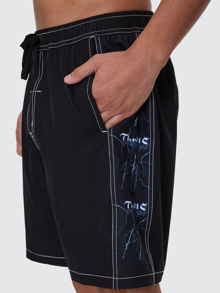 Run For The Hills Elastic Waist Boardshort - Black 28