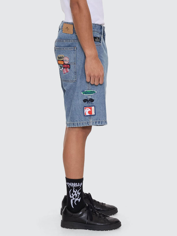 Total Service Mid Slacker Relaxed Long Denim Short - Trucker Blue 26