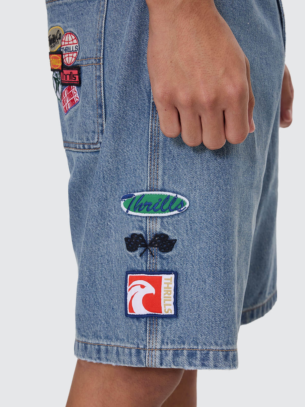 Total Service Mid Slacker Relaxed Long Denim Short - Trucker Blue 26