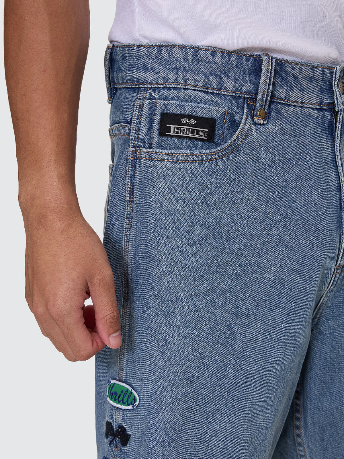 Total Service Mid Slacker Relaxed Long Denim Short - Trucker Blue 26