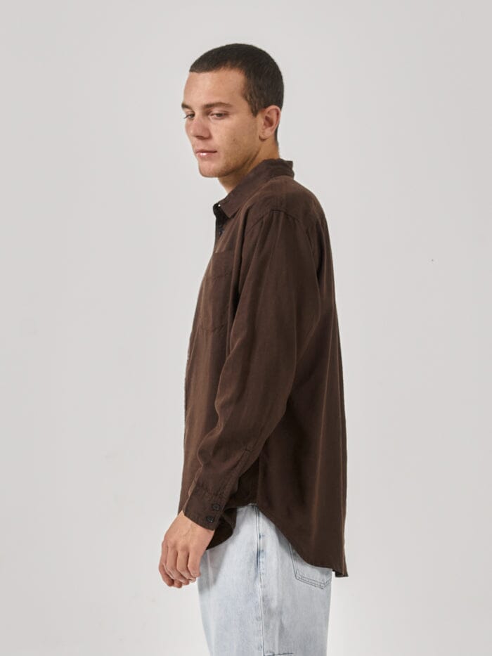 Hemp Minimal Thrills Oversize Long Sleeve Shirt - Postal Brown