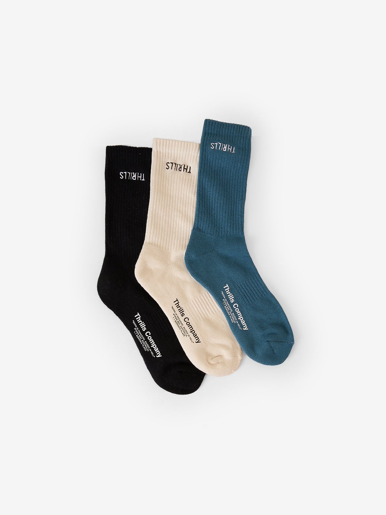 Minimal Thrills Embro 3 Pack Sock - Heritage White - Black - Dark Slate One Size