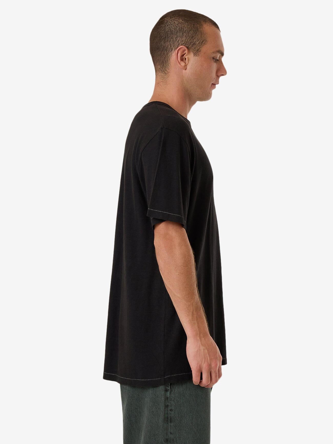 Hemp Thrills Embro Lightweight Contrast Stitch Merch Fit Tee - Black XS