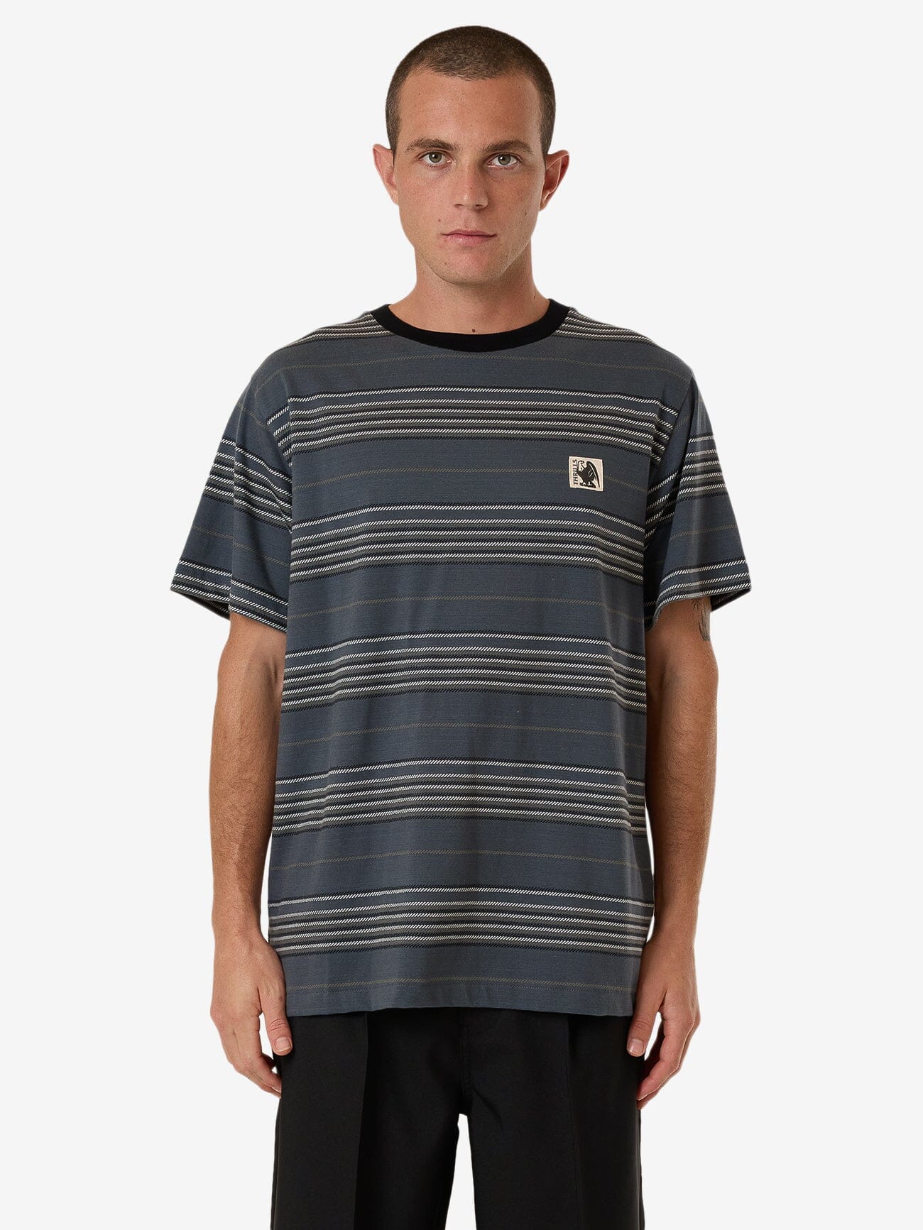 Heavy Times Stripe Merch Fit Tee - Light Petrol XS