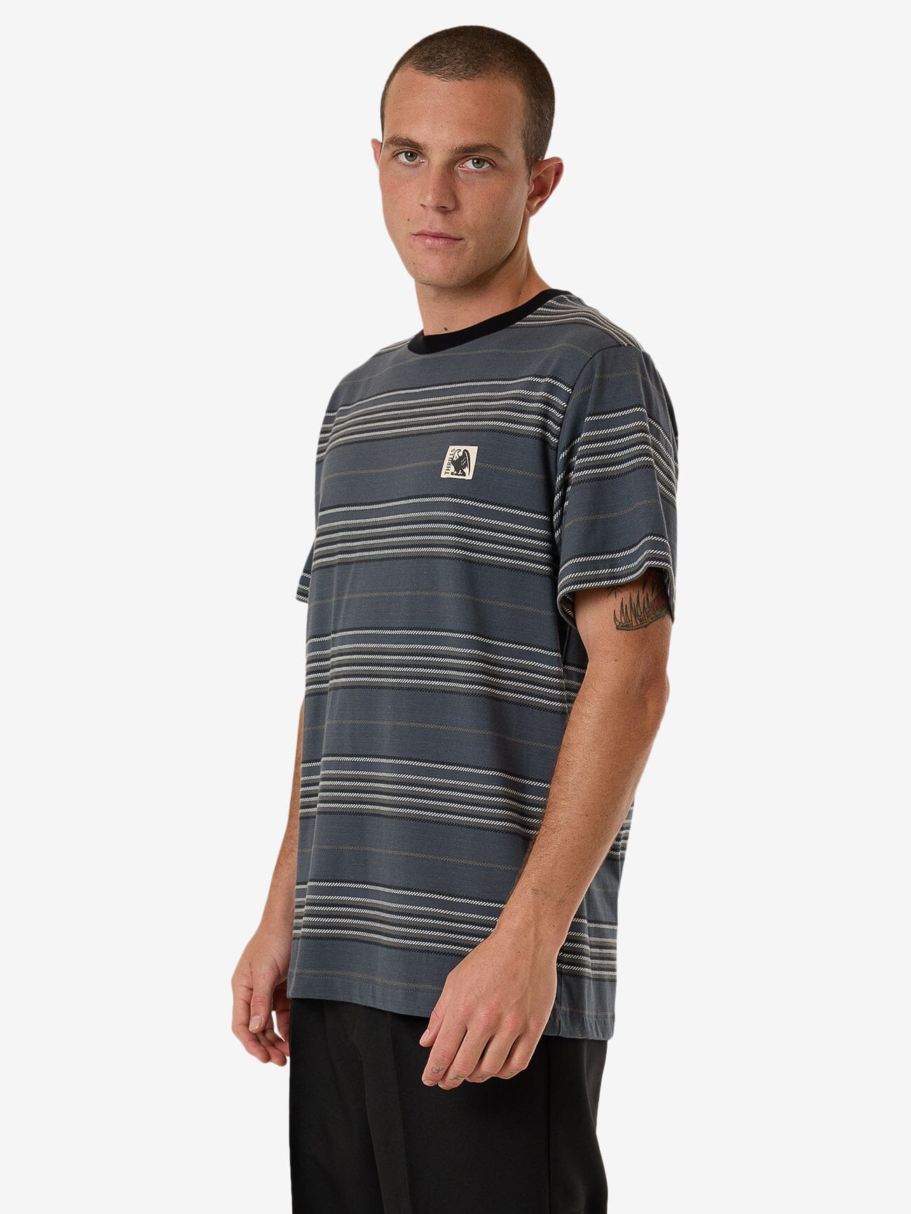 Heavy Times Stripe Merch Fit Tee - Light Petrol XS