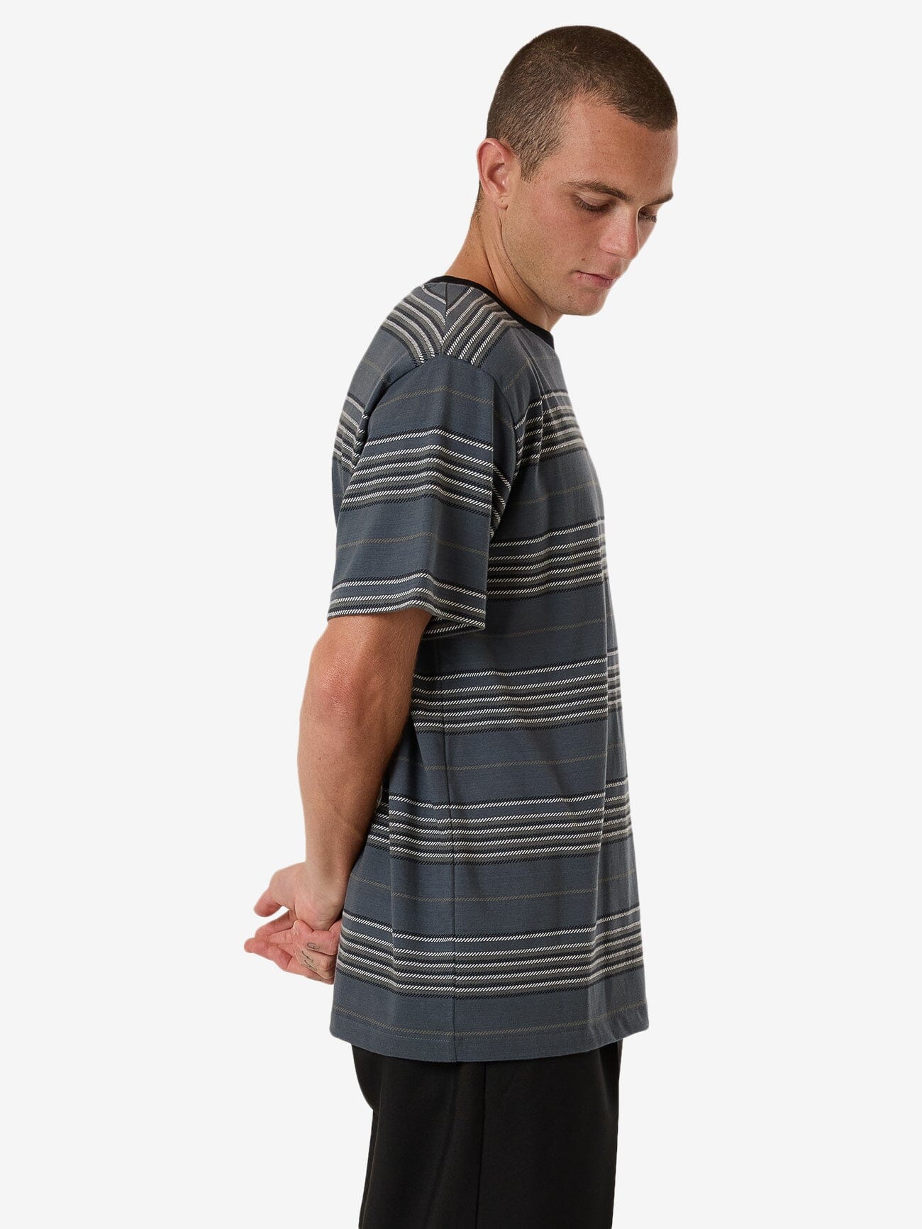 Heavy Times Stripe Merch Fit Tee - Light Petrol XS