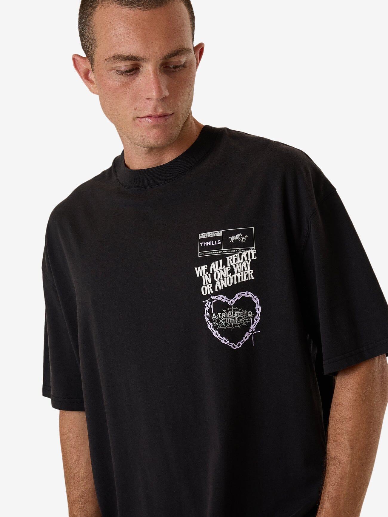 Chain Reaction Box Fit Oversize Tee - Faded Black XS