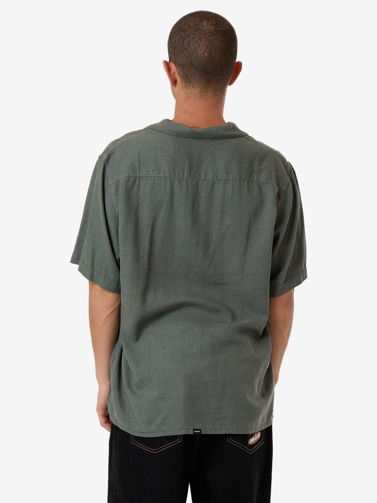 Hemp Minimal Thrills Contrast Stitch Bowling Shirt - Dark Forest XS