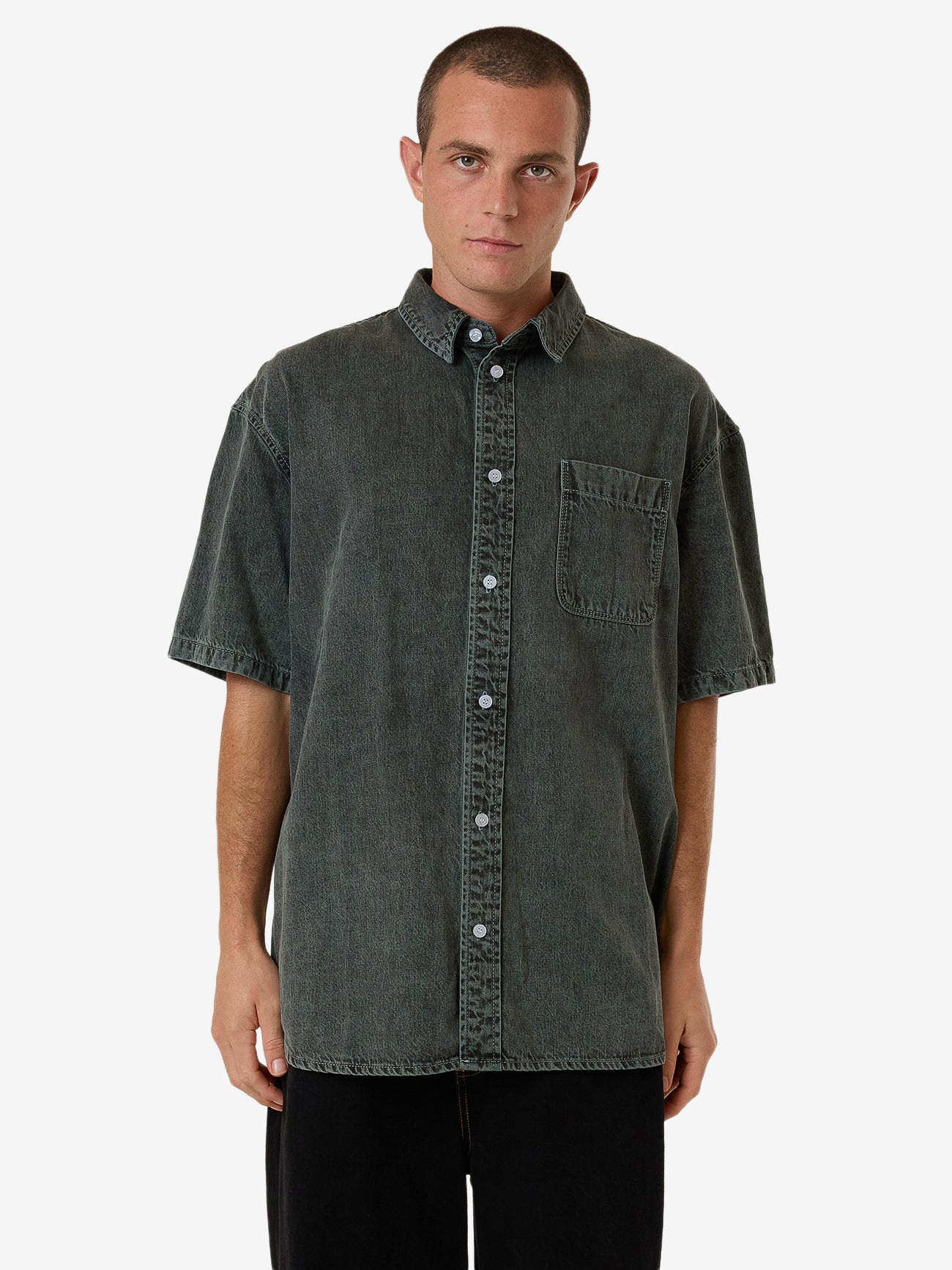 Canyon Oversize Short Sleeve Denim Shirt - Dark Forest XS