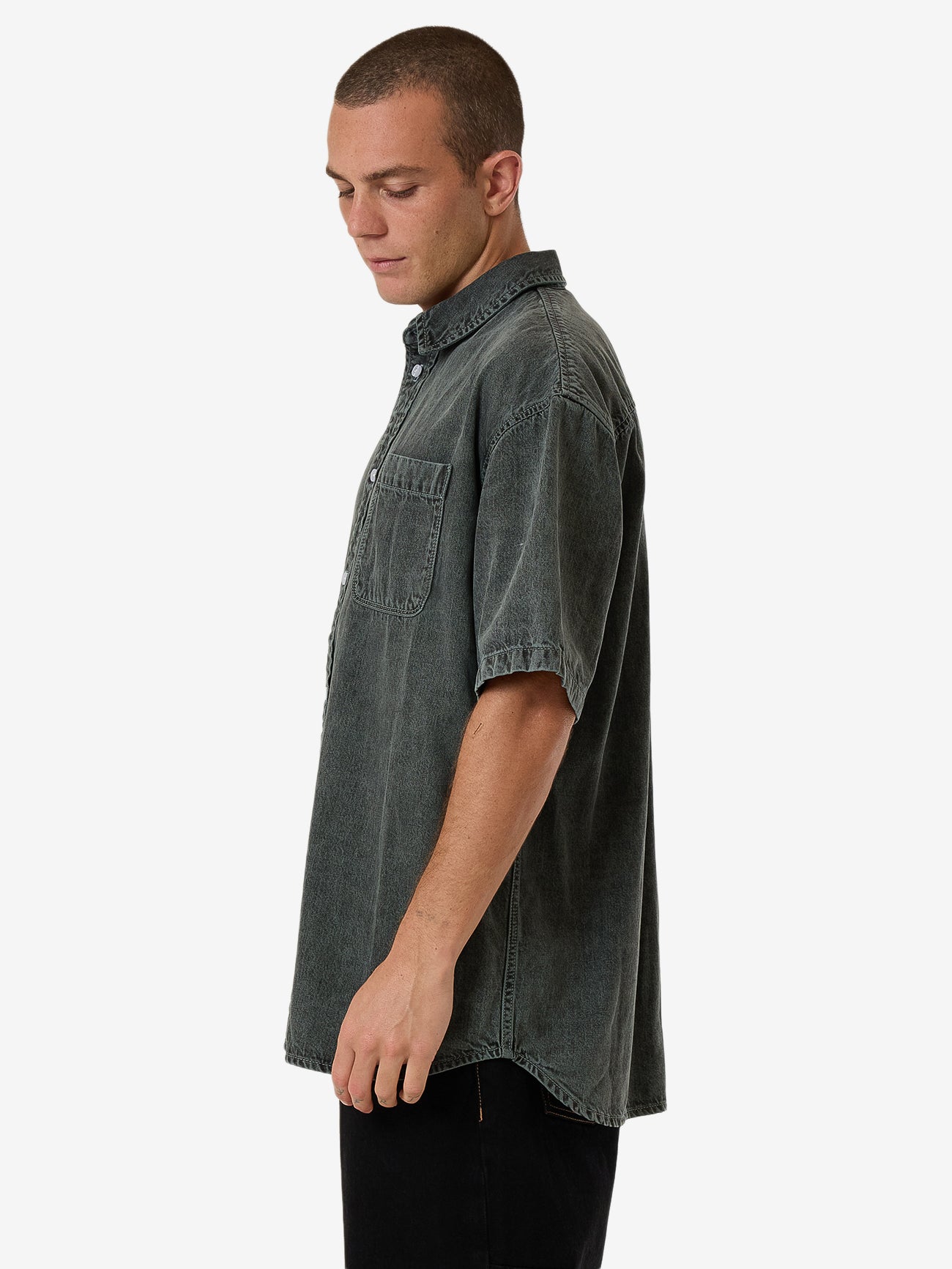 Canyon Oversize Short Sleeve Denim Shirt - Dark Forest XS